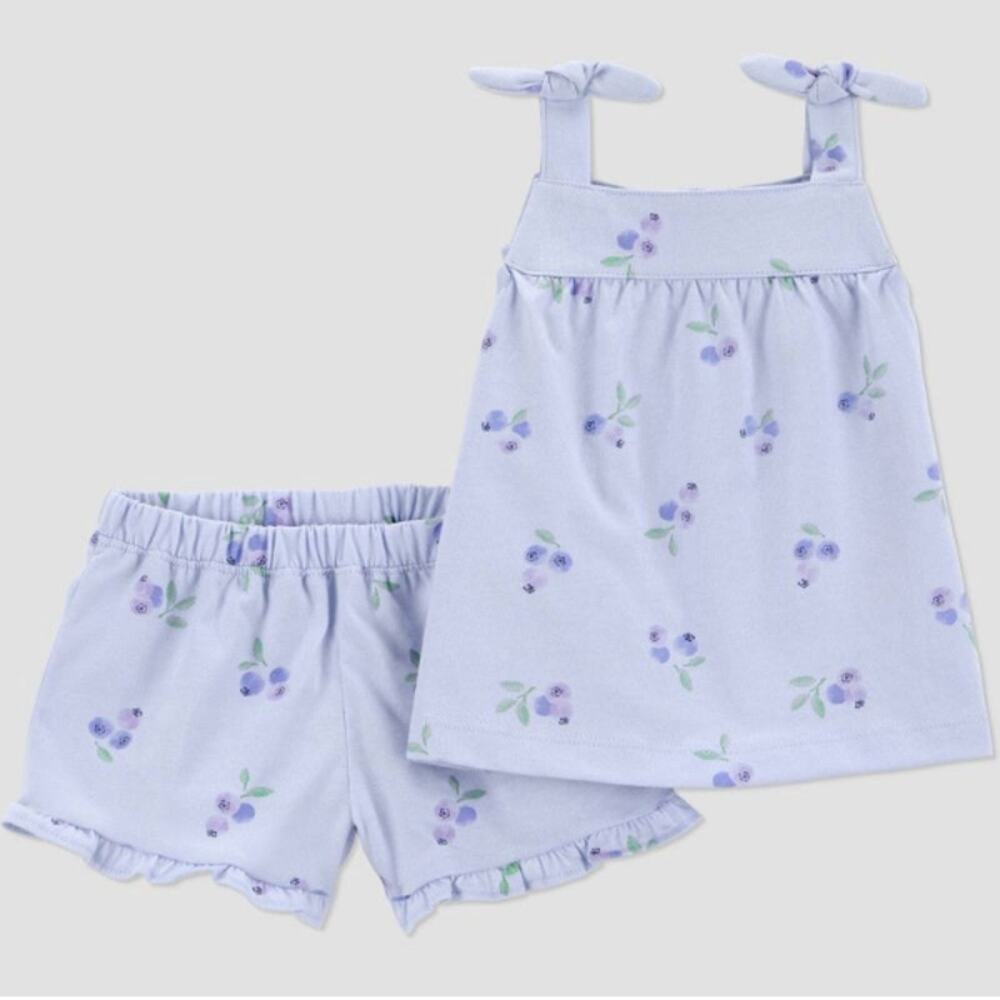 CARTERS | BABY GIRL | 12 MNTH | Tank + Ruffled short set | blueberry print - Picture 1 of 2